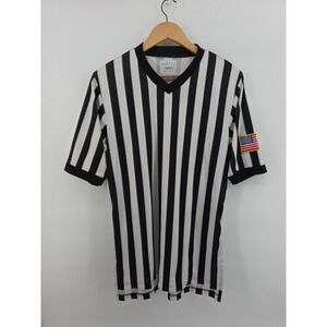 Smitty ComfortTech Referee Shirt Mens Large Black White Stripe USA Flag Patch